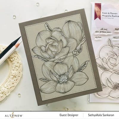 Stamp & Coloring Pencil Bundle Paint-A-Flower: Magnolia Rustica Rubra & Woodless Coloring Pencils Bundle