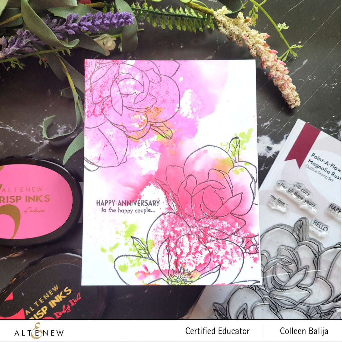 Stamp & Coloring Pencil Bundle Paint-A-Flower: Magnolia Rustica Rubra & Woodless Coloring Pencils Bundle