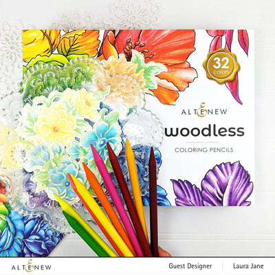 Stamp & Coloring Pencil Bundle Paint-A-Flower: Rosa Floribunda & Woodless Coloring Pencils