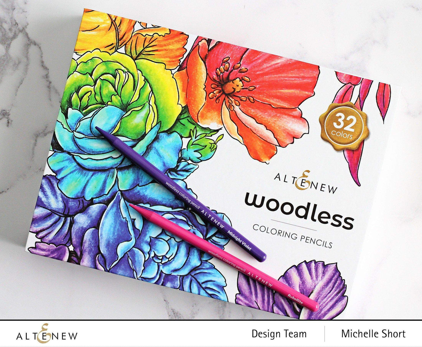 Stamp & Coloring Pencil Bundle Paint-A-Flower: Rosa Floribunda & Woodless Coloring Pencils