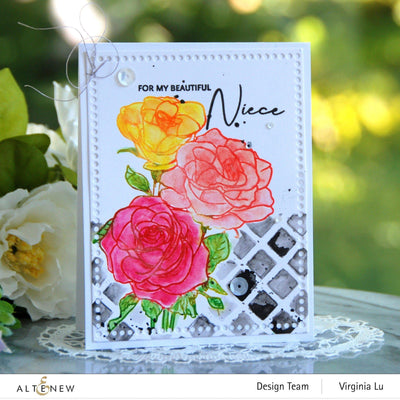 Stamp & Coloring Pencil Bundle Paint-A-Flower: Rosa Floribunda & Woodless Coloring Pencils