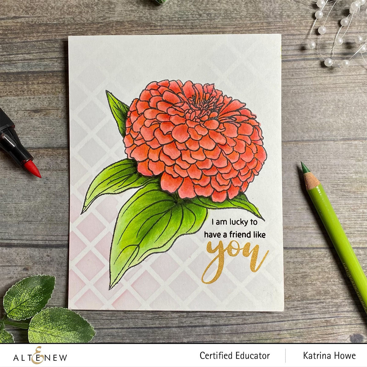 Stamp & Coloring Pencil Bundle Paint-A-Flower: Zinnia Magellan Rose & Woodless Coloring Pencils Bundle