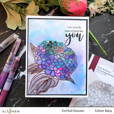 Stamp & Coloring Pencil Bundle Paint-A-Flower: Zinnia Magellan Rose & Woodless Coloring Pencils Bundle