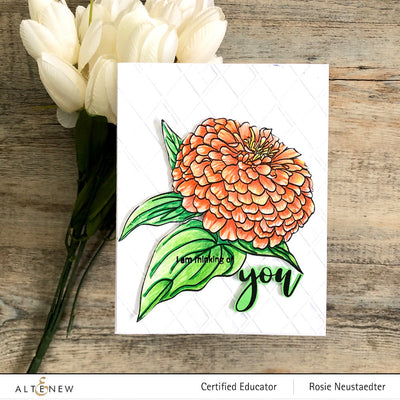 Stamp & Coloring Pencil Bundle Paint-A-Flower: Zinnia Magellan Rose & Woodless Coloring Pencils Bundle