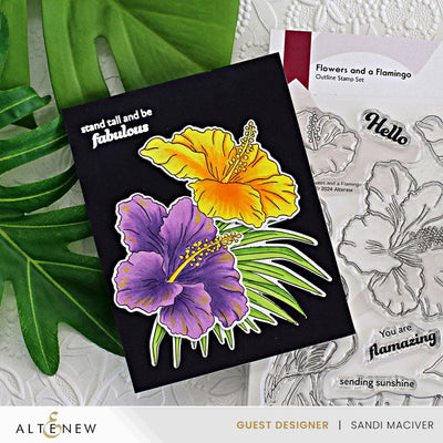 Stamp & Coloring Pencil Bundle Woodless Coloring Pencils & Flowers and A Flamingo Stamp Set Bundle