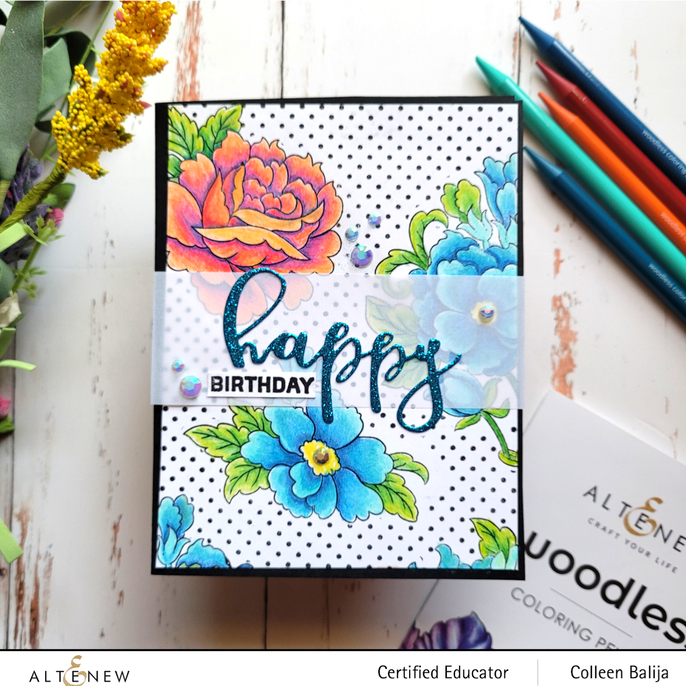 Stamp & Coloring Pencil Bundle Woodless Coloring Pencils & Flowers and A Flamingo Stamp Set Bundle