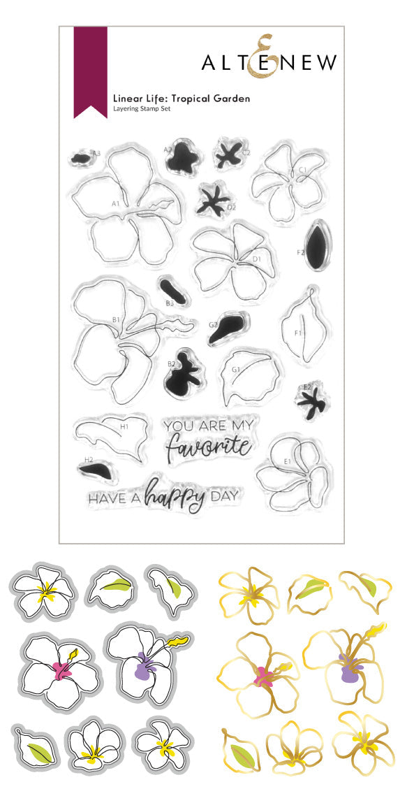 Stamp & Die & Hot Foil Plate Bundle Linear Life: Tropical Garden