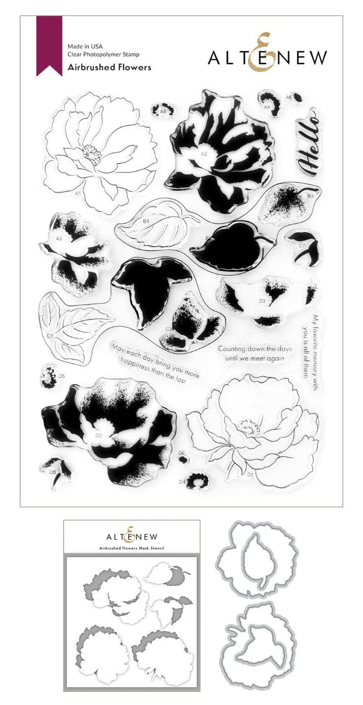 Stamp & Die & Stencil Bundle Airbrushed Flowers