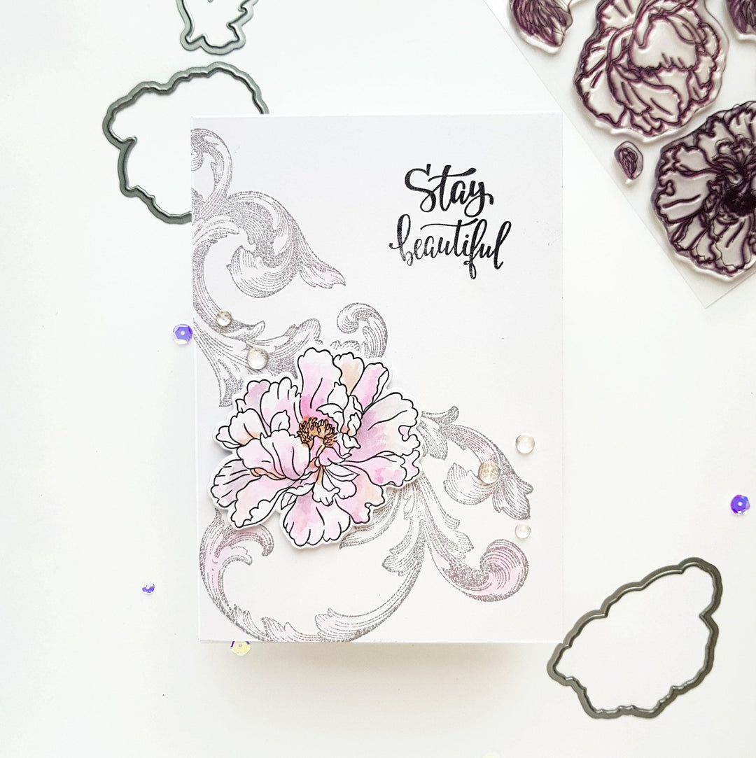 Stamp & Die & Stencil Bundle Beautiful Peony