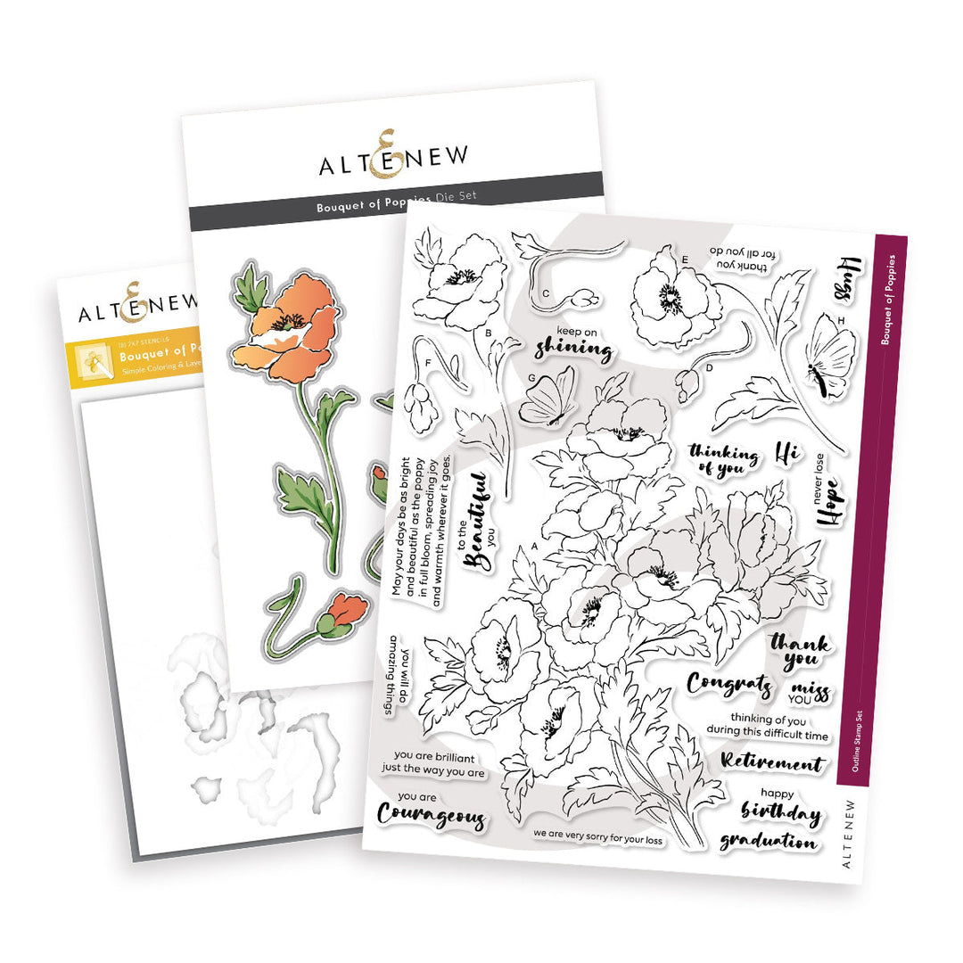 Stamp & Die & Stencil Bundle Bouquet of Poppies