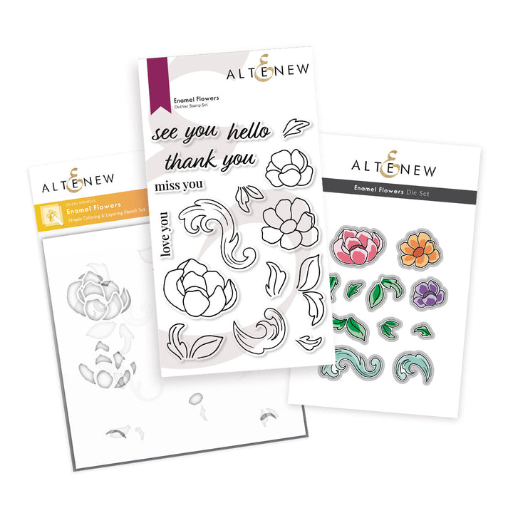 Stamp & Die & Stencil Bundle Enamel Flowers