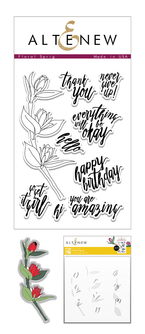 Stamp & Die & Stencil Bundle Floral Sprig