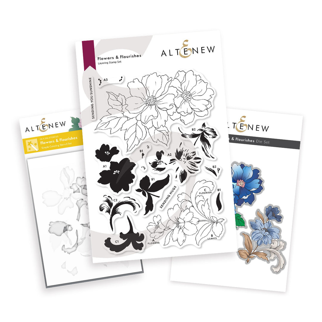 Stamp & Die & Stencil Bundle Flowers & Flourishes