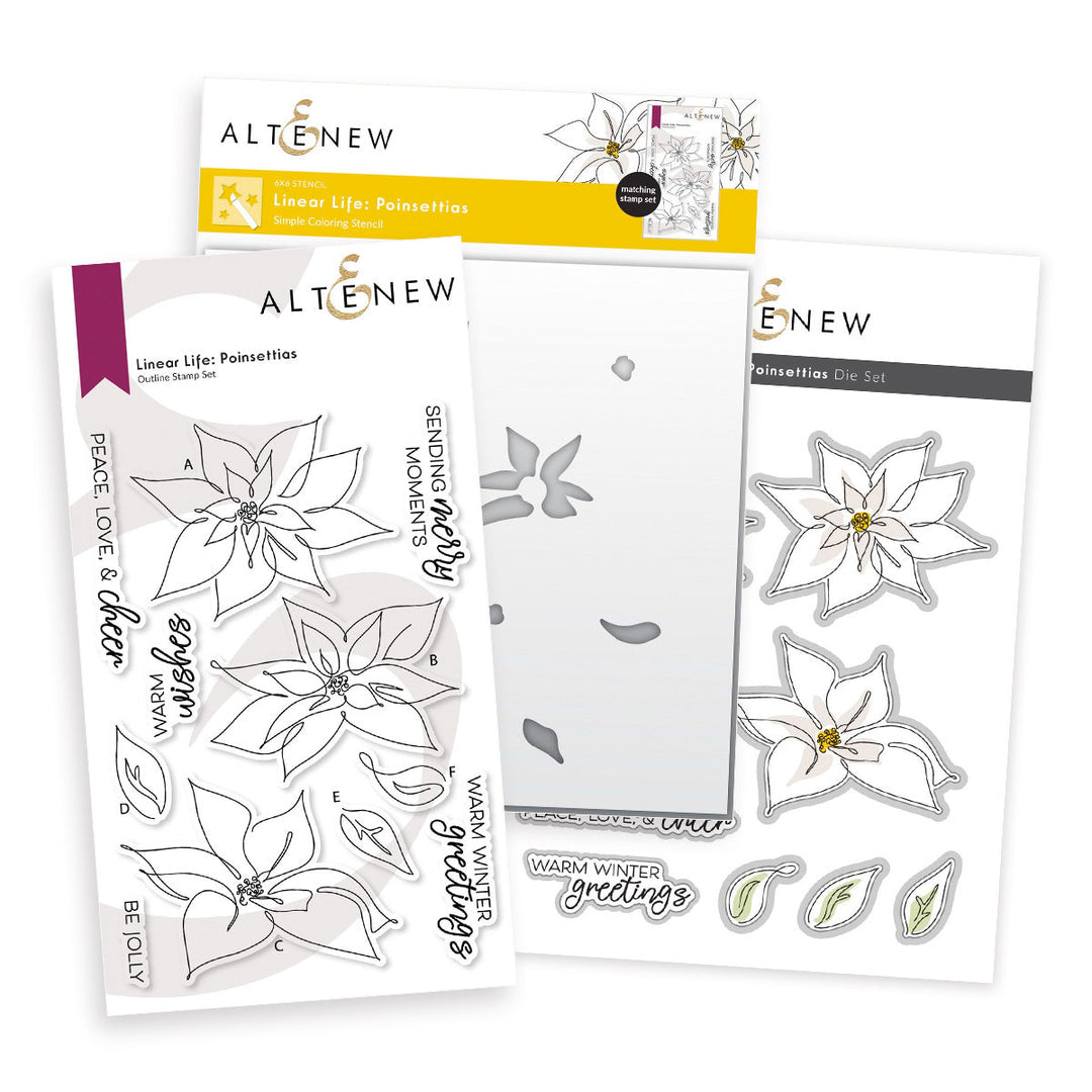 Stamp & Die & Stencil Bundle Linear Life Poinsettias