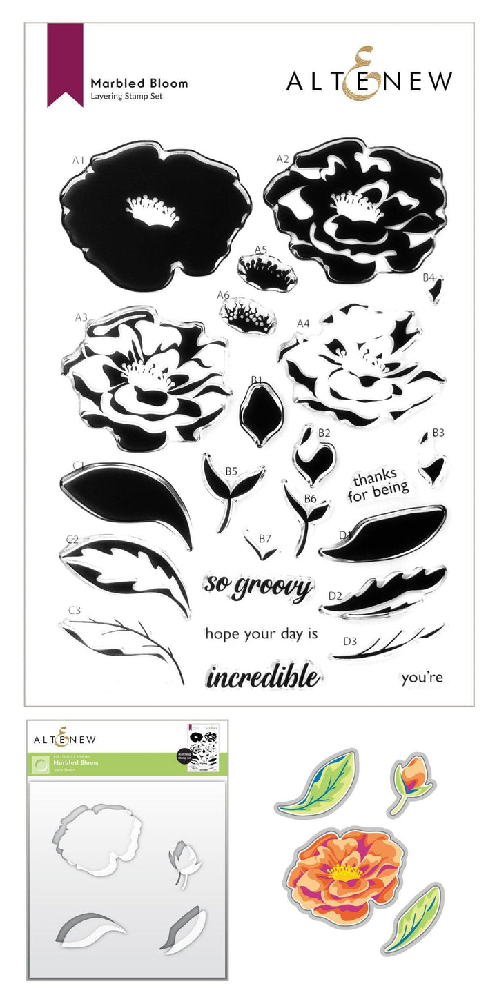 Stamp & Die & Stencil Bundle Marbled Bloom
