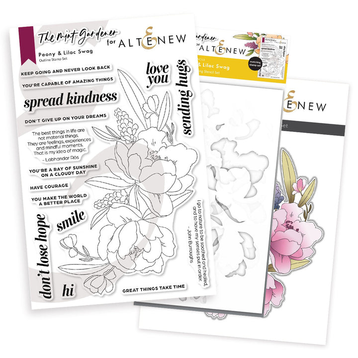 Stamp & Die & Stencil Bundle Peony & Lilac Swag