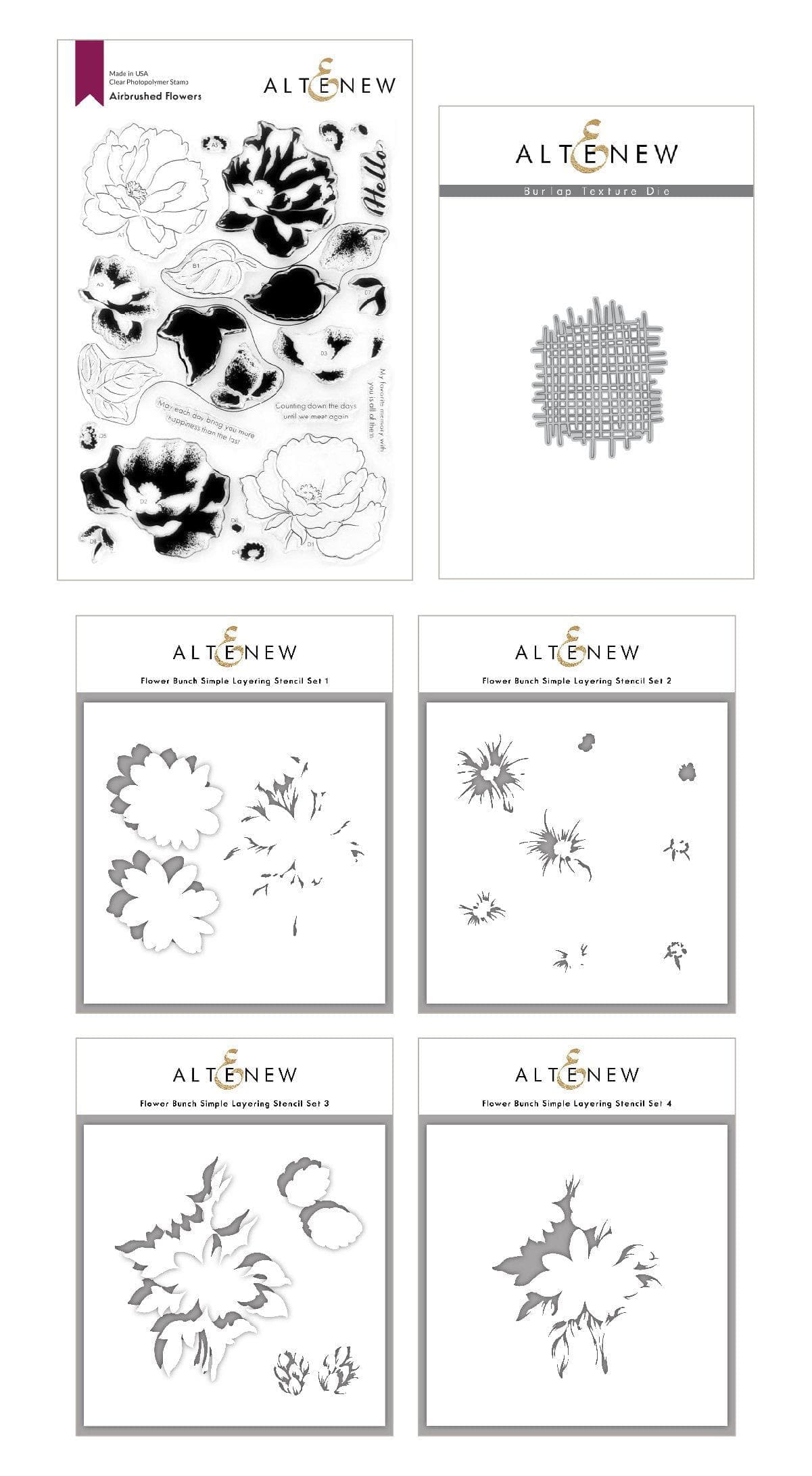 Stamp & Die & Stencil Bundle Trendy Floral Art Top 3 Stamp & Die & Layering Stencil Bundle