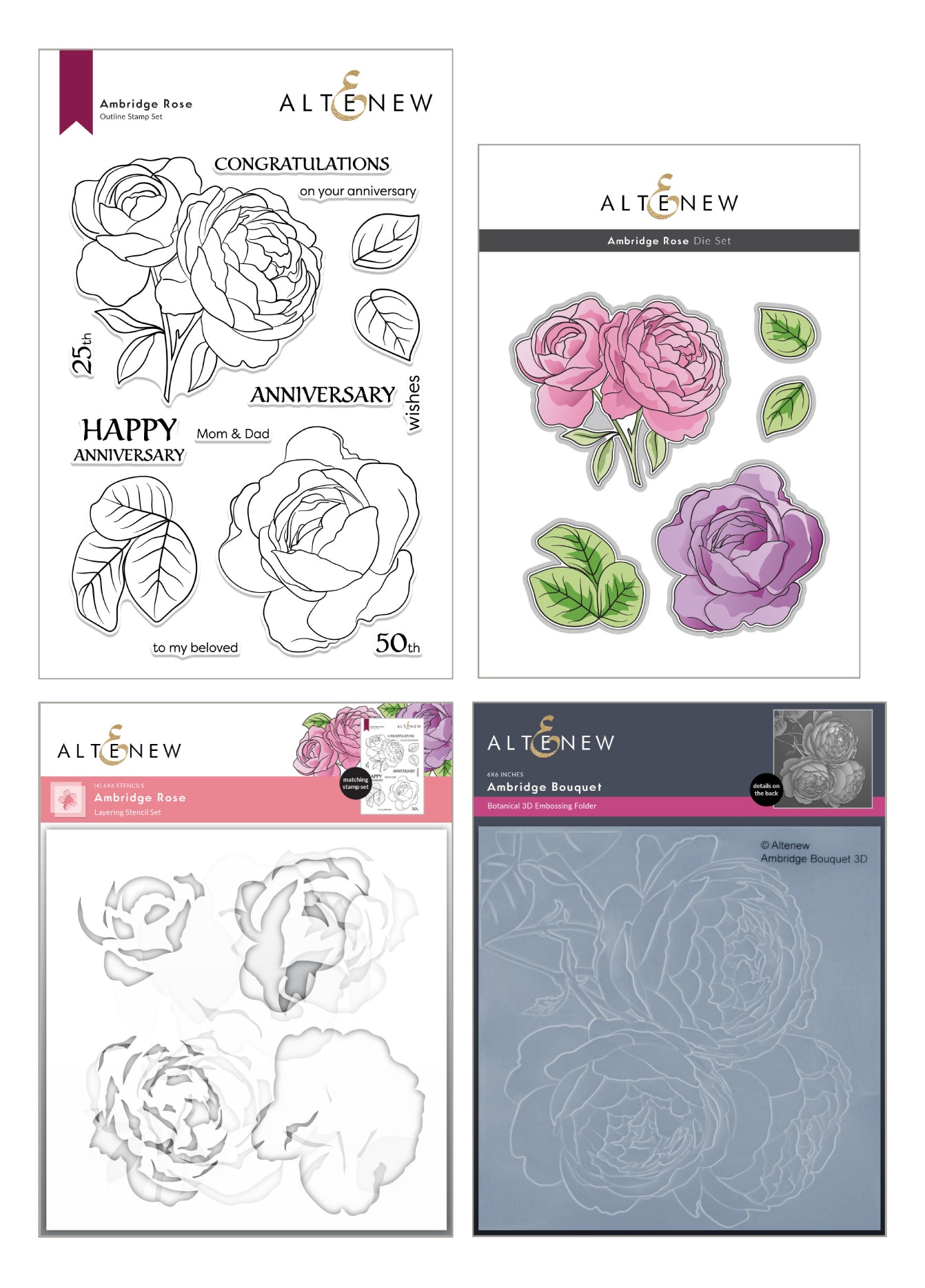 Stamp & Die & Stencil & Embossing Folder Bundle Ambridge Rose