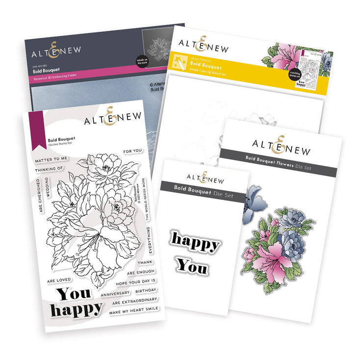 Stamp & Die & Stencil & Embossing Folder Bundle Bold Bouquet
