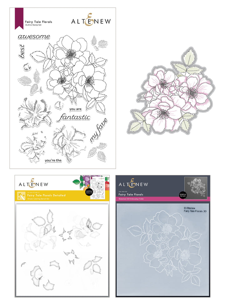 Stamp & Die & Stencil & Embossing Folder Bundle Fairy Tale Florals