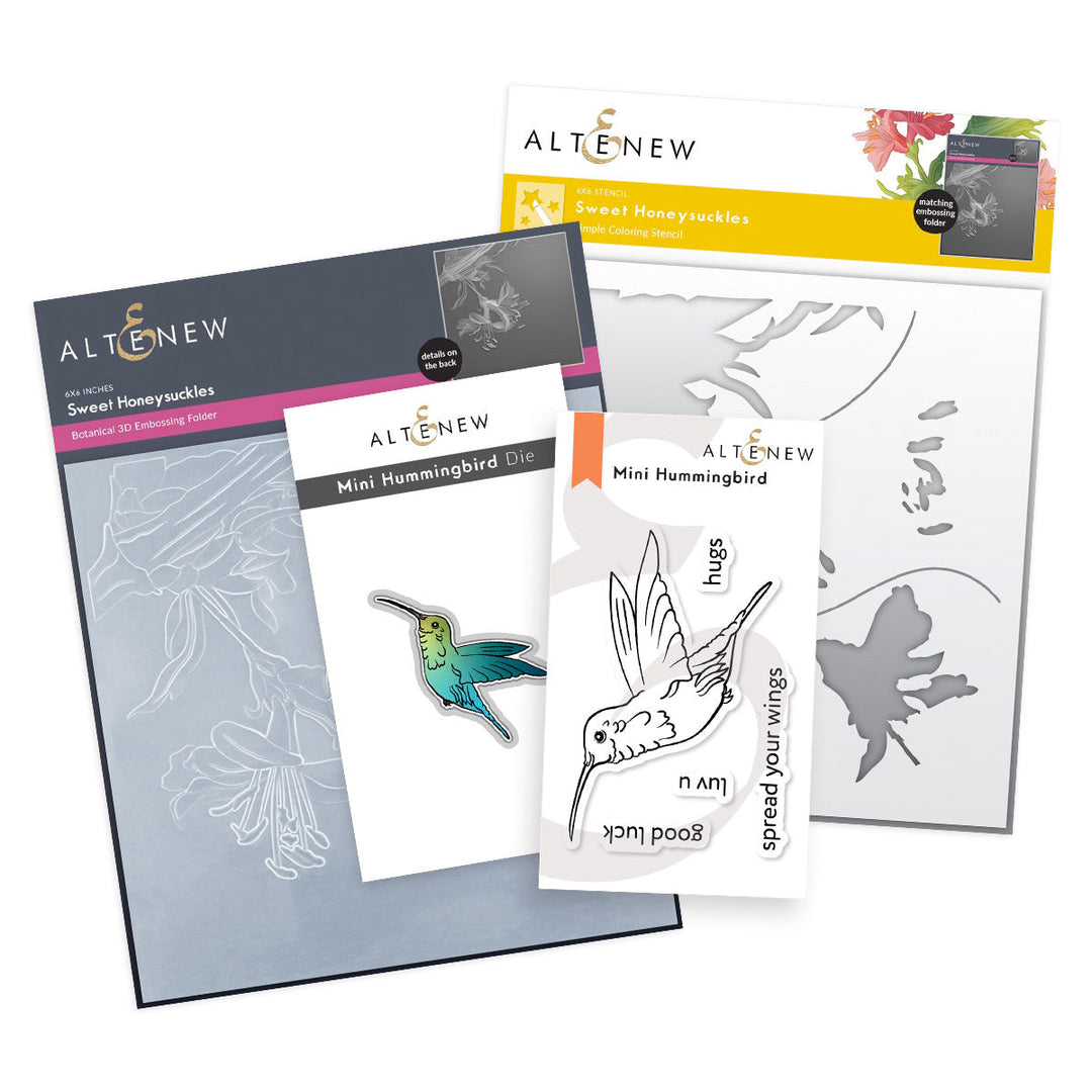 Stamp & Die & Stencil & Embossing Folder Bundle Happy Hummingbird