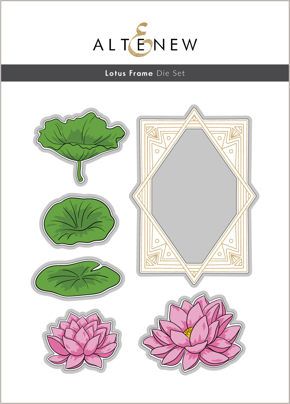 Stamp & Die & Stencil & Embossing Folder Bundle Lotus Frame
