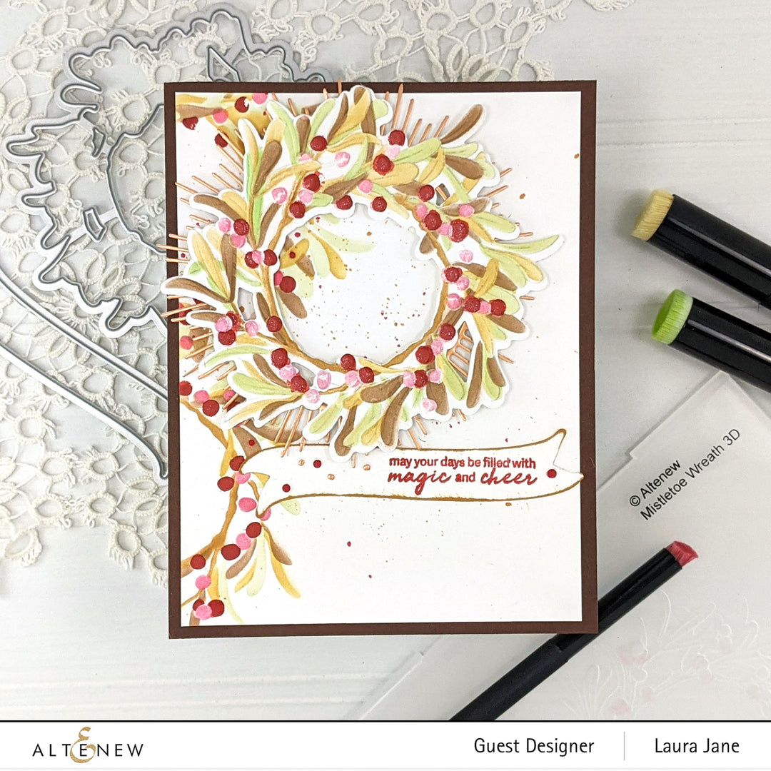 Stamp & Die & Stencil & Embossing Folder Bundle Mistletoe Wreath