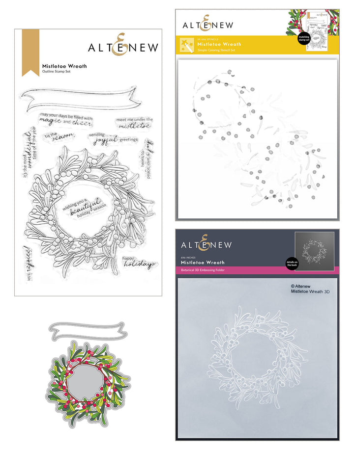 Stamp & Die & Stencil & Embossing Folder Bundle Mistletoe Wreath