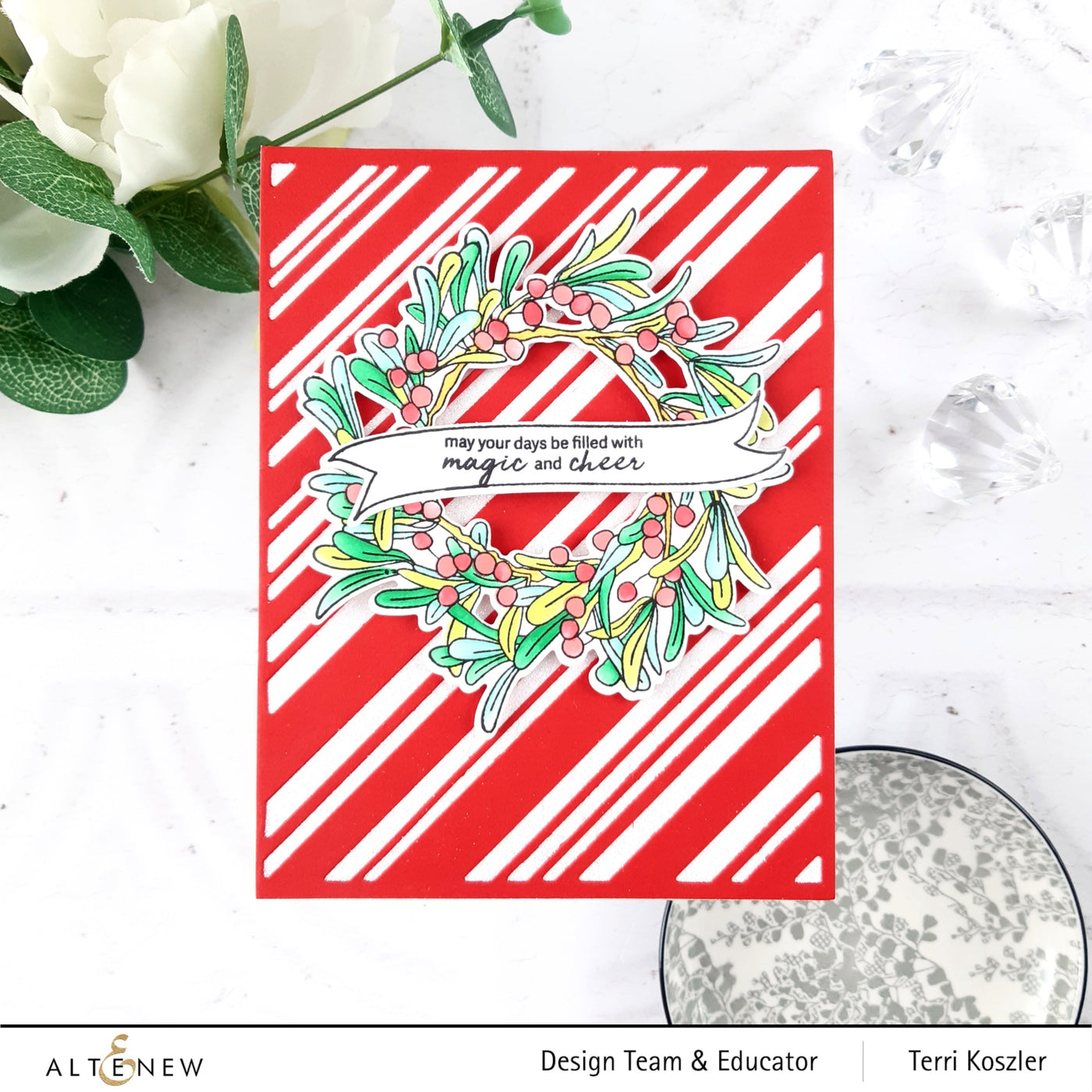 Stamp & Die & Stencil & Embossing Folder Bundle Mistletoe Wreath