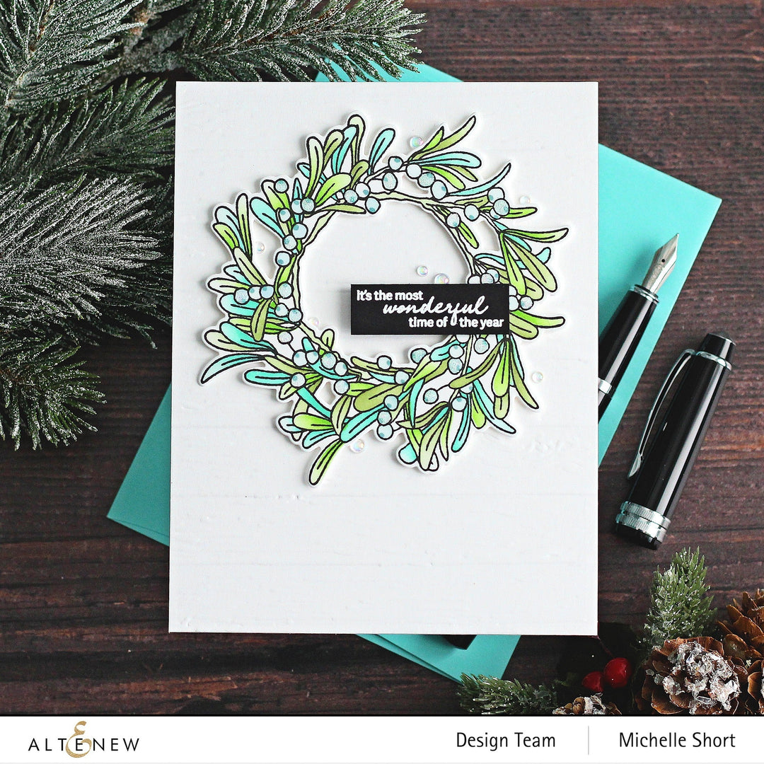 Stamp & Die & Stencil & Embossing Folder Bundle Mistletoe Wreath