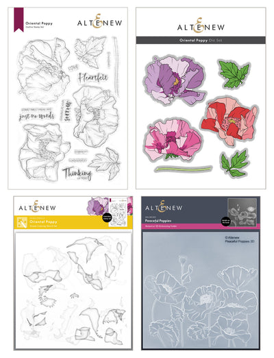 Stamp & Die & Stencil & Embossing Folder Bundle Oriental Poppy