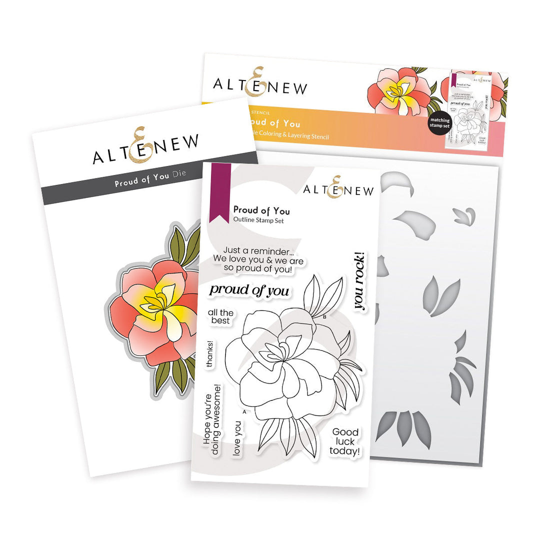 Stamp & Die & Stencil & Embossing Folder Bundle Proud Of You