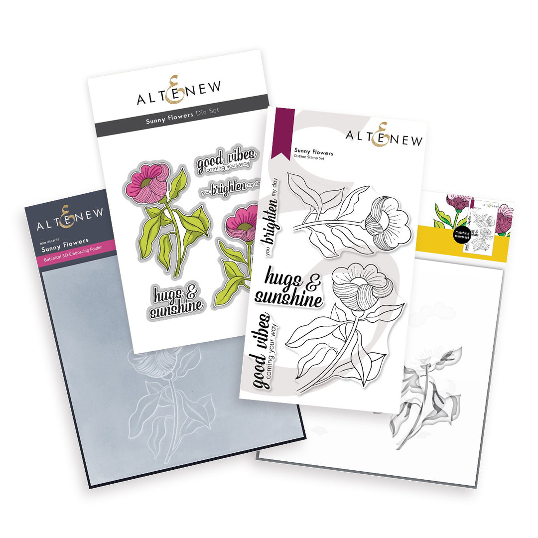 Stamp & Die & Stencil & Embossing Folder Bundle Sunny Flowers