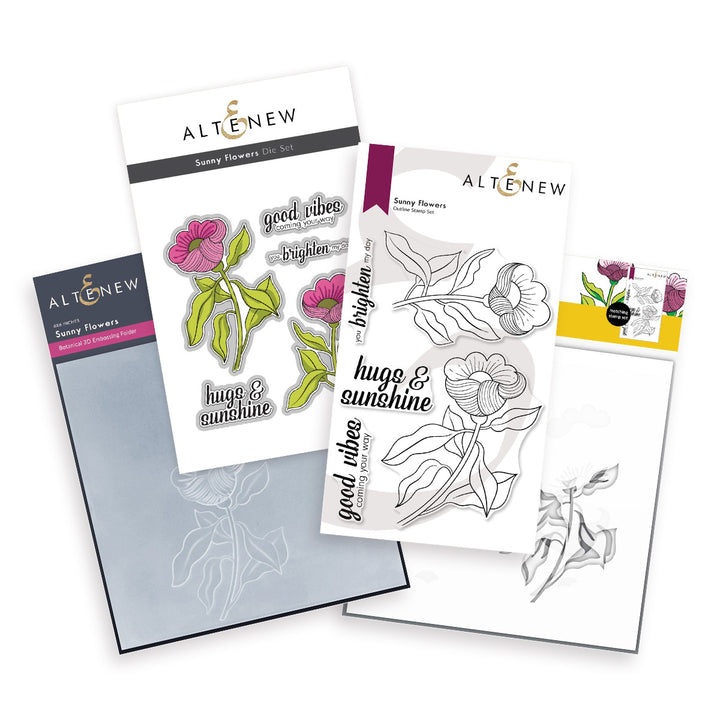 Stamp & Die & Stencil & Embossing Folder Bundle Sunny Flowers
