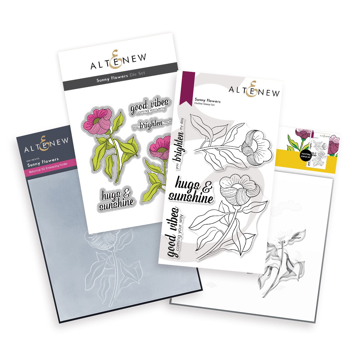 Stamp & Die & Stencil & Embossing Folder Bundle Sunny Flowers