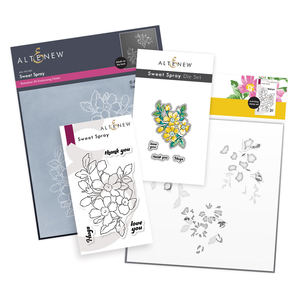 Stamp & Die & Stencil & Embossing Folder Bundle Sweet Spray