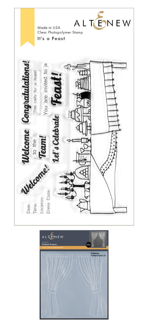 Stamp & Embossing Folder Bundle It's A Feast Stamp Set & Folded Drapes Embossing Folder Bundle