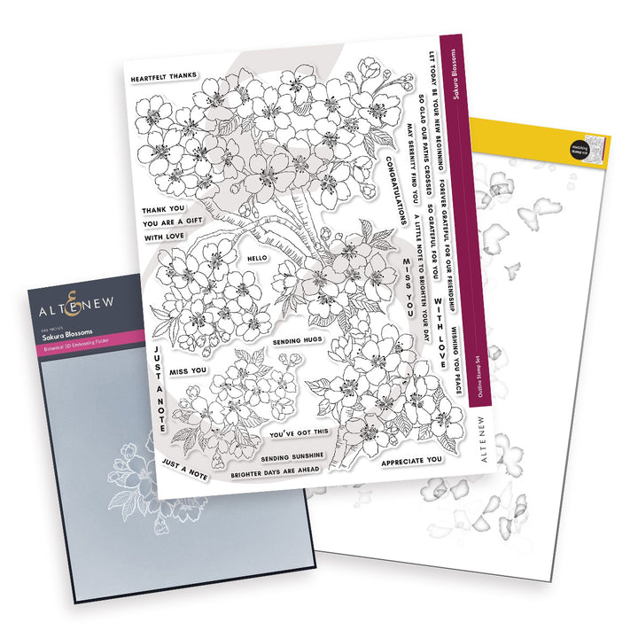 Stamp & Stencil & Embossing Folder Bundle Sakura Blossoms