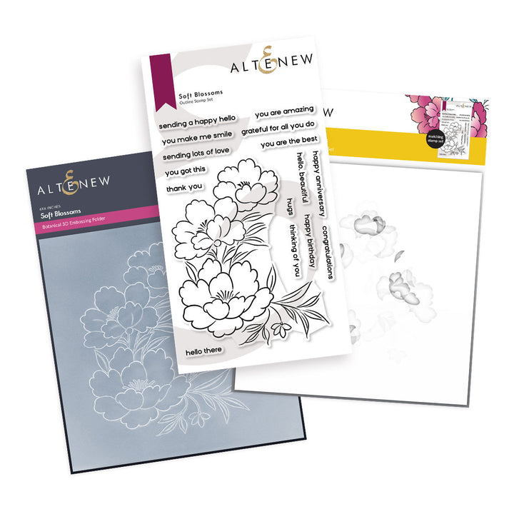 Stamp & Stencil & Embossing Folder Bundle Soft Blossoms