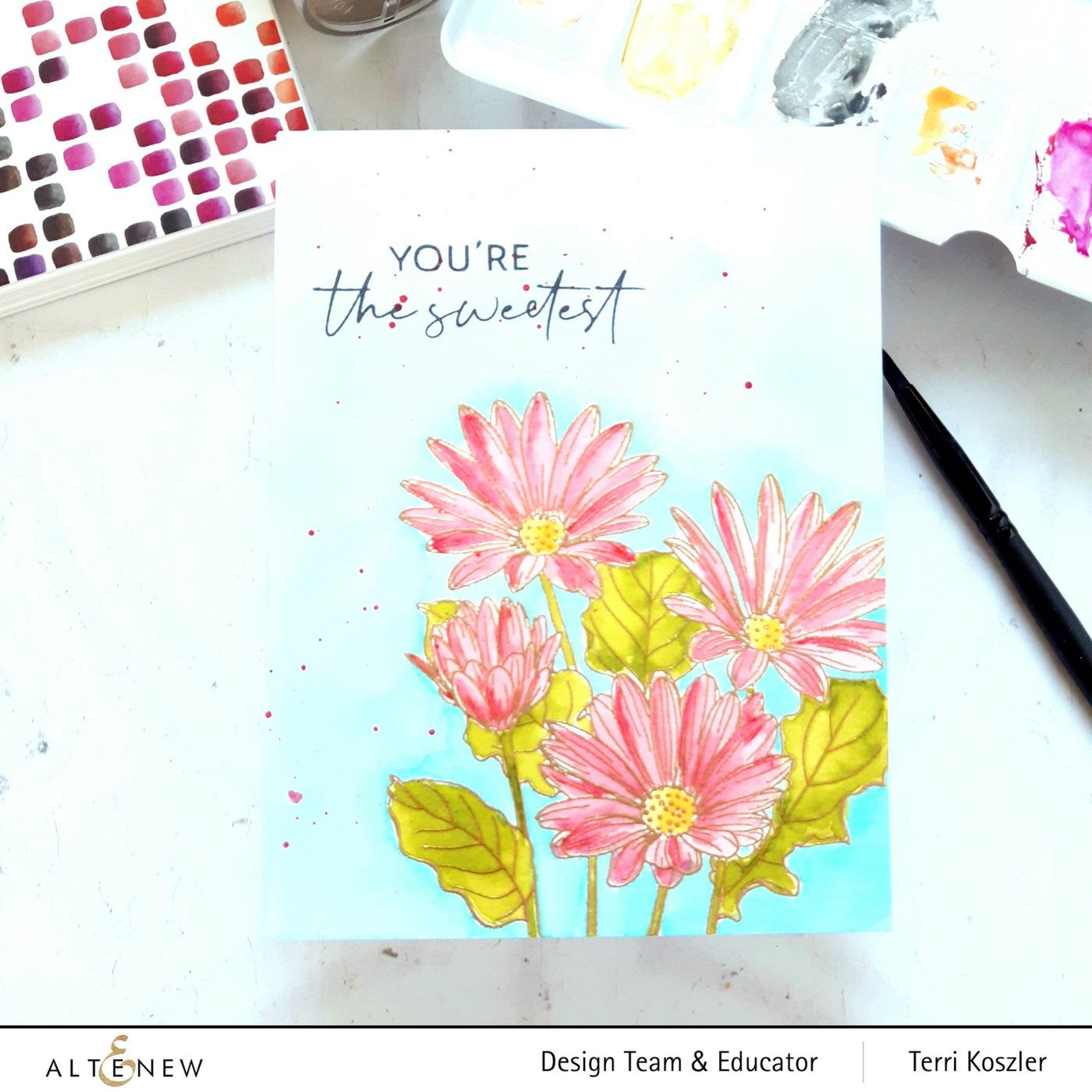 Stamp & Watercolor Bundle Paint-A-Flower: African Daisy & Artists' Watercolor 24 Pan Set Bundle