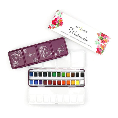 Stamp & Watercolor Bundle Paint-A-Flower: Clematis Josephine & Artists' Watercolor 24 Pan Set Bundle