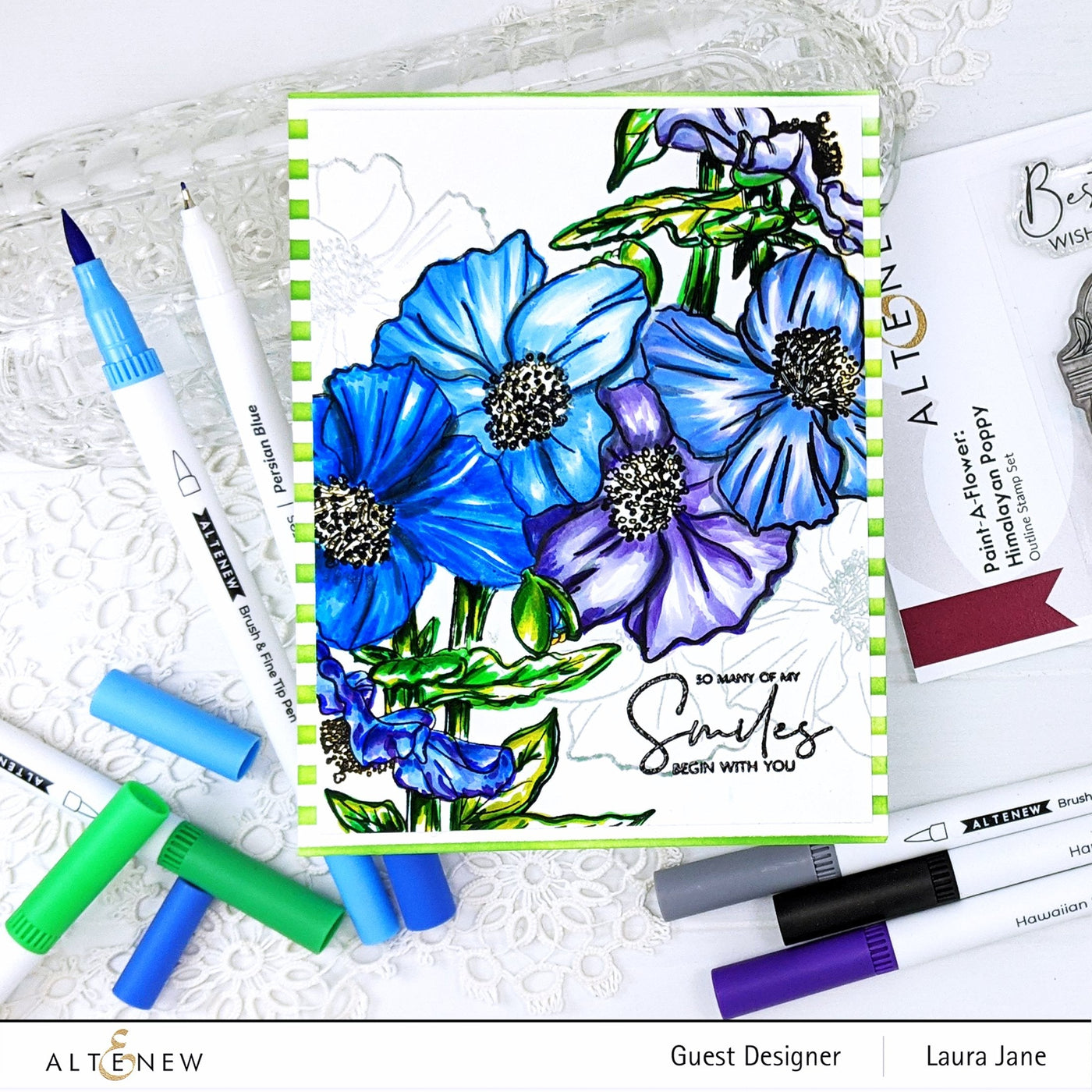 Stamp & Watercolor Bundle Paint-A-Flower: Himalayan Poppy & Artists' Watercolor 24 Pan Set Bundle