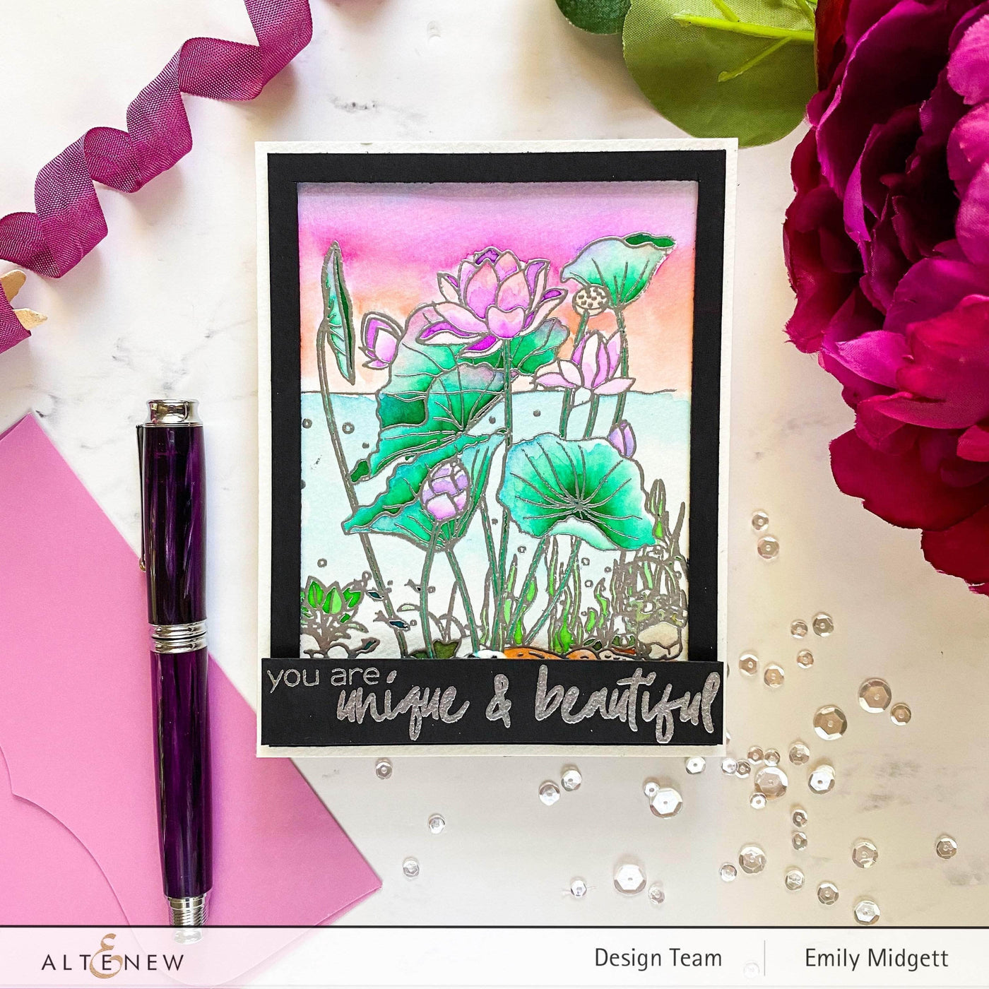 Stamp & Watercolor Bundle Paint-A-Flower: Lotus & Watercolor Essential 12 Pan Set Bundle