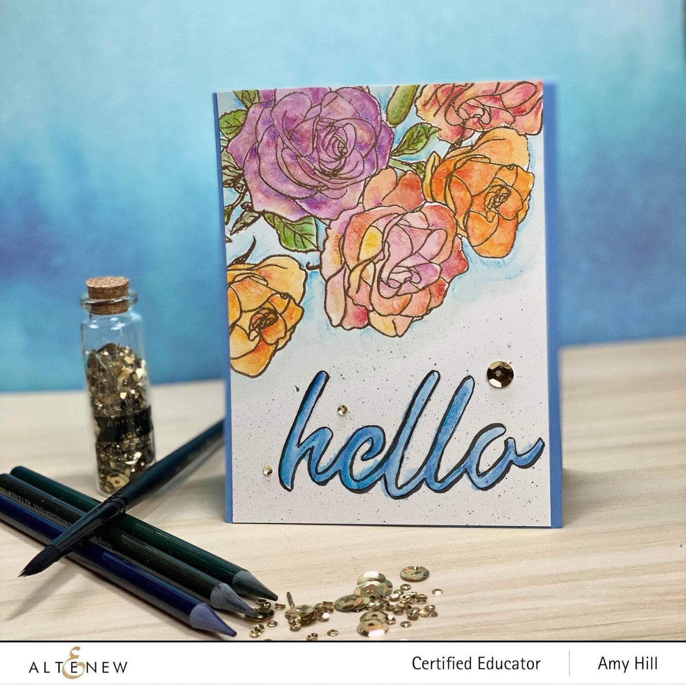 Stamp & Watercolor Bundle Paint-A-Flower: Rosa Floribunda & Artists' Watercolor 24 Pan Set Bundle