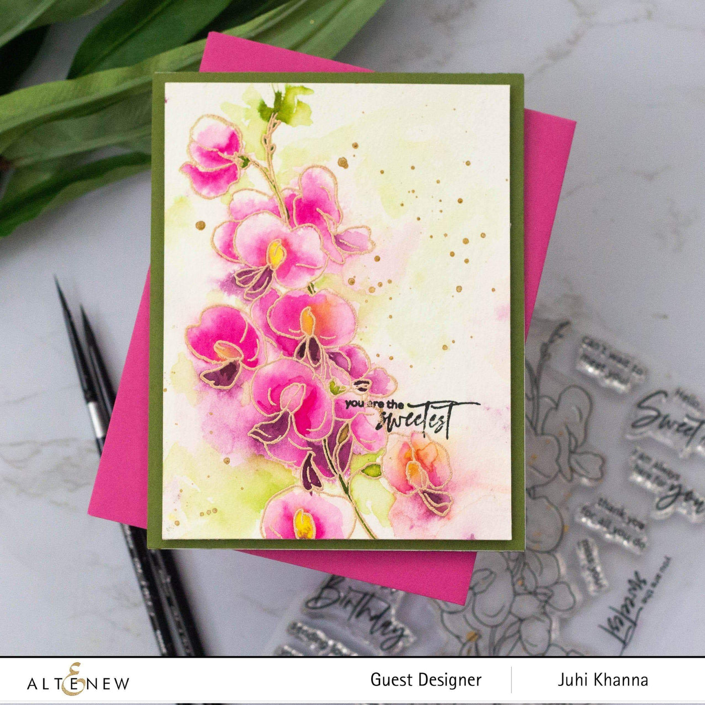 Stamp & Watercolor Bundle Paint-A-Flower: Sweet Pea & Artists' Watercolor 24 Pan Set Bundle