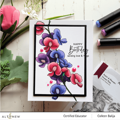 Stamp & Watercolor Bundle Paint-A-Flower: Sweet Pea & Artists' Watercolor 24 Pan Set Bundle