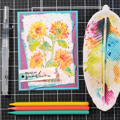 Stamp & Watercolor Bundle Sunflower Outline Stamp Set & Woodless Watercolor Pencils Bundle