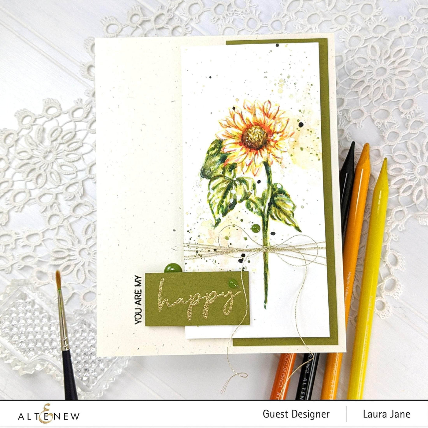 Stamp & Watercolor Bundle Sunflower Outline Stamp Set & Woodless Watercolor Pencils Bundle