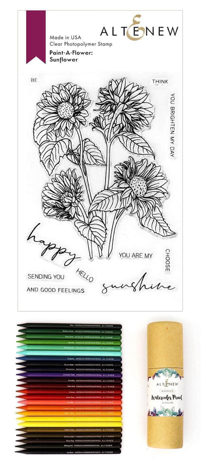 Stamp & Watercolor Bundle Sunflower Outline Stamp Set & Woodless Watercolor Pencils Bundle