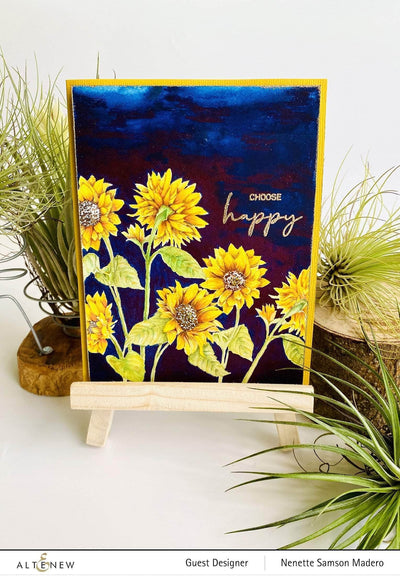 Stamp & Watercolor Bundle Sunflower Outline Stamp Set & Woodless Watercolor Pencils Bundle